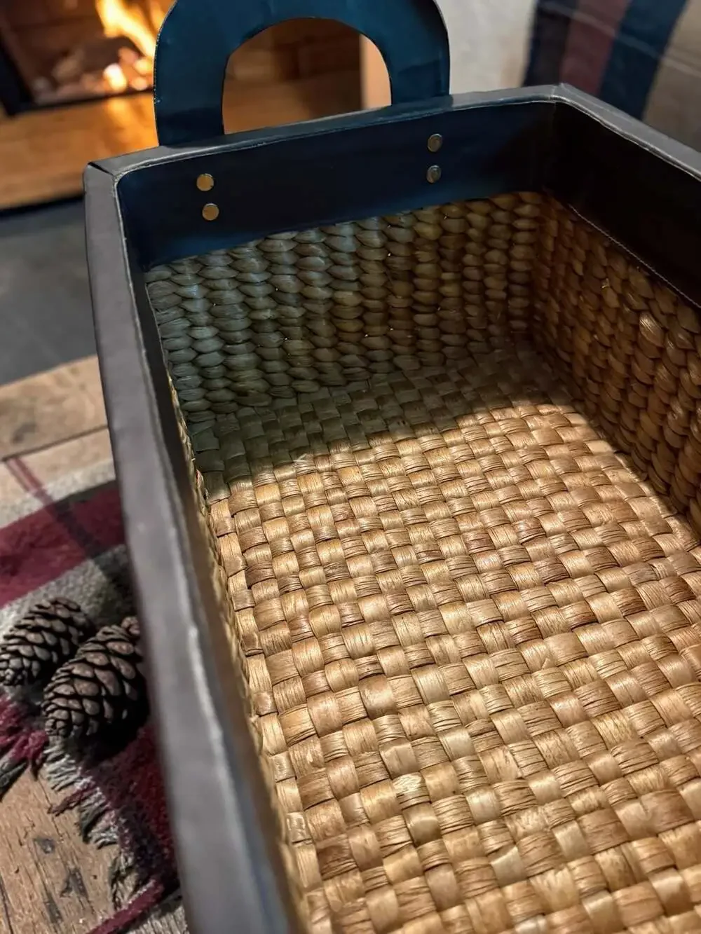 Rustic woven  Seagrass Storage Basket‎ with Faux Leather Trim and Handles